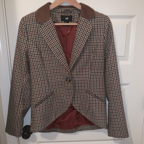 H & M Houndstooth Blazer w/Elbow Patches, Medium - Picture 1 of 2